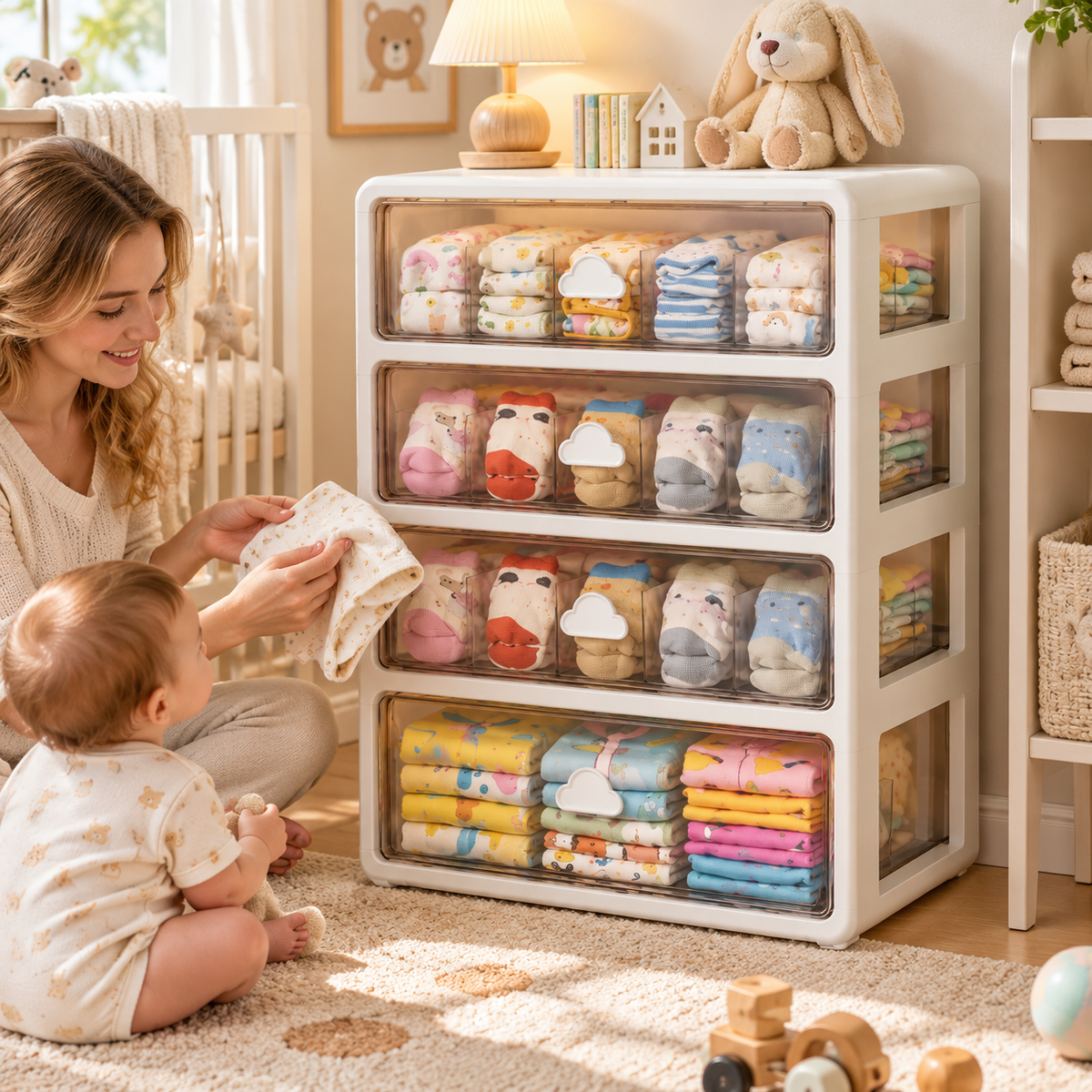 ✨ Space-Saving | Premium PP Baby Storage Organizer | Nursery Closet Essential | New Parents | Clear Drawer Design