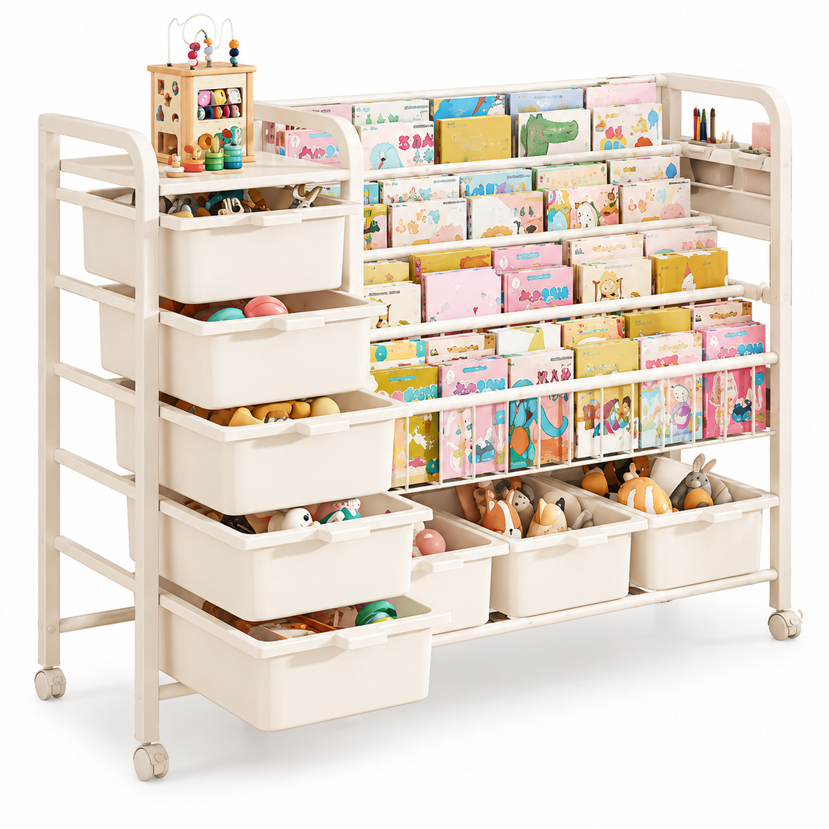 🌈 Child-Friendly | Sturdy Playroom Storage Rack | Kids Room Book Organizer | Parent Gift | Multi-Zone Display Design