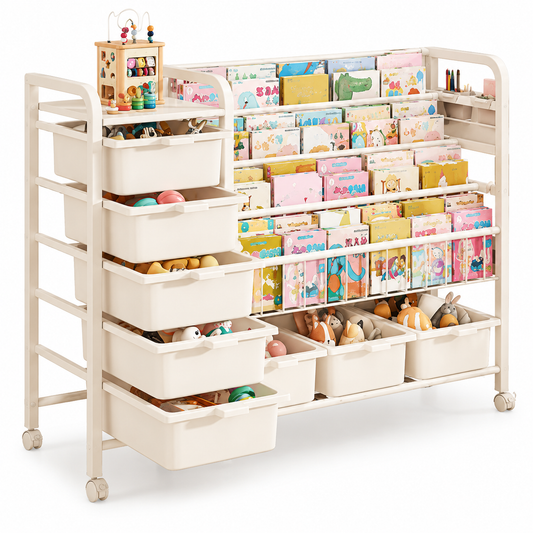 🌈 Child-Friendly | Sturdy Playroom Storage Rack | Kids Room Book Organizer | Parent Gift | Multi-Zone Display Design