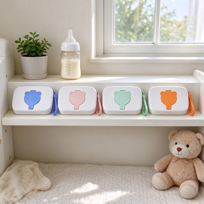 🧸 Portable | Durable PP Baby Wipes Case Set | Baby Travel & Diaper Bag Storage | New Parents | Cute Bear Design Leakproof Wet Wipes Organizer