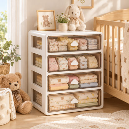 ✨ Space-Saving | Premium PP Baby Storage Organizer | Nursery Closet Essential | New Parents | Clear Drawer Design