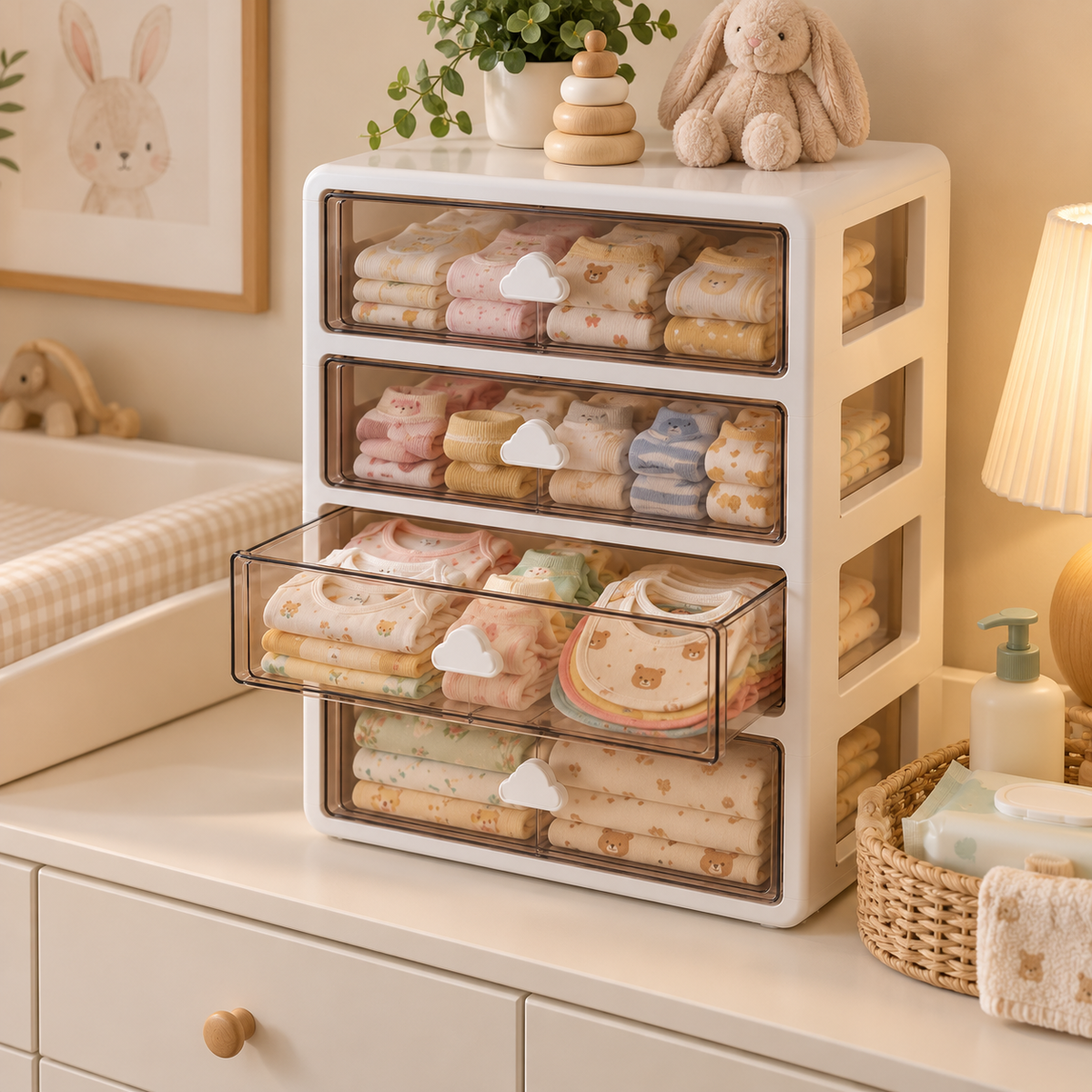 ✨ Space-Saving | Premium PP Baby Storage Organizer | Nursery Closet Essential | New Parents | Clear Drawer Design