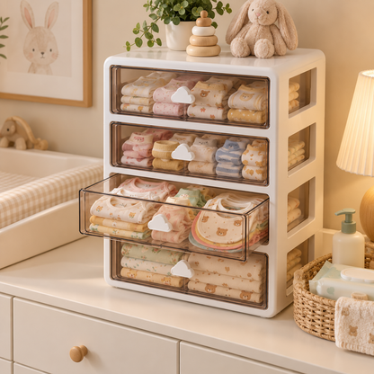 ✨ Space-Saving | Premium PP Baby Storage Organizer | Nursery Closet Essential | New Parents | Clear Drawer Design