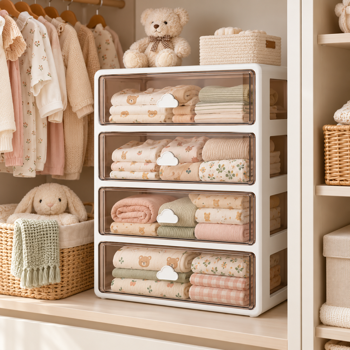 ✨ Space-Saving | Premium PP Baby Storage Organizer | Nursery Closet Essential | New Parents | Clear Drawer Design