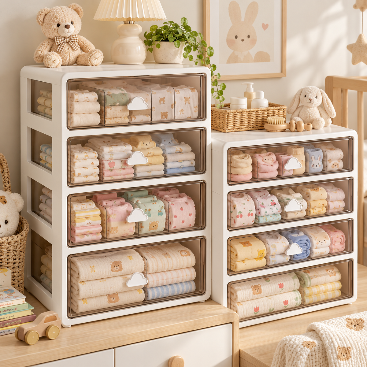 ✨ Space-Saving | Premium PP Baby Storage Organizer | Nursery Closet Essential | New Parents | Clear Drawer Design