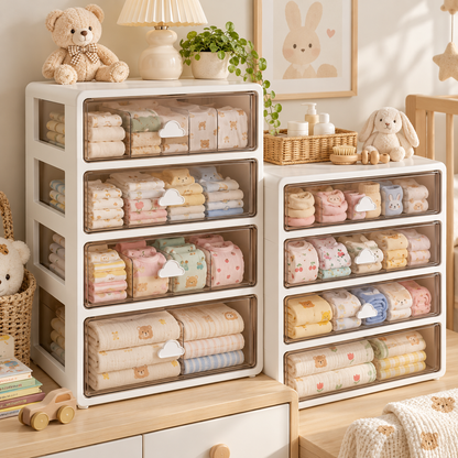 ✨ Space-Saving | Premium PP Baby Storage Organizer | Nursery Closet Essential | New Parents | Clear Drawer Design