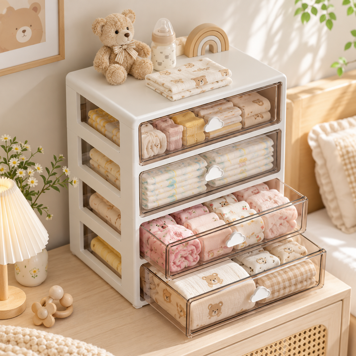 ✨ Space-Saving | Premium PP Baby Storage Organizer | Nursery Closet Essential | New Parents | Clear Drawer Design