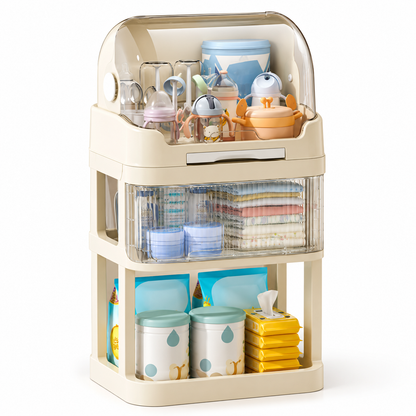🍼 Space-Saving | Durable PP Baby Care Organizer | Nursery & Changing Station Storage | New Parents | Multi-Layer Transparent Storage Design