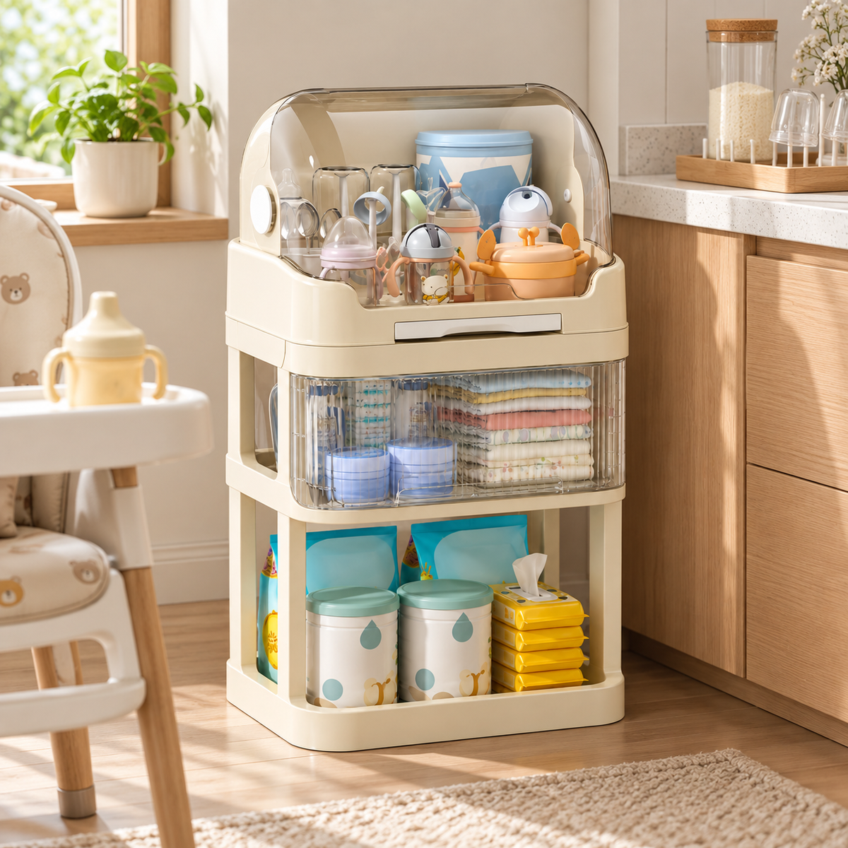 🍼 Space-Saving | Durable PP Baby Care Organizer | Nursery & Changing Station Storage | New Parents | Multi-Layer Transparent Storage Design