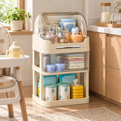 🍼 Space-Saving | Durable PP Baby Care Organizer | Nursery & Changing Station Storage | New Parents | Multi-Layer Transparent Storage Design