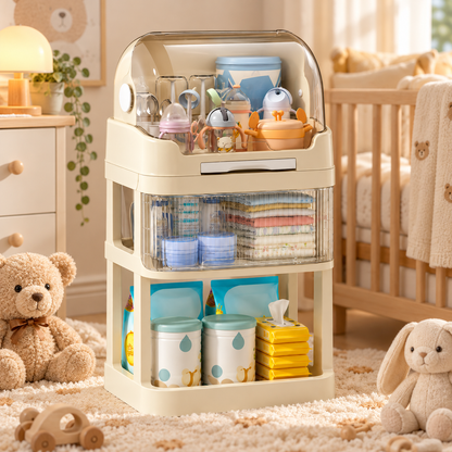 🍼 Space-Saving | Durable PP Baby Care Organizer | Nursery & Changing Station Storage | New Parents | Multi-Layer Transparent Storage Design
