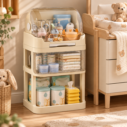 🍼 Space-Saving | Durable PP Baby Care Organizer | Nursery & Changing Station Storage | New Parents | Multi-Layer Transparent Storage Design