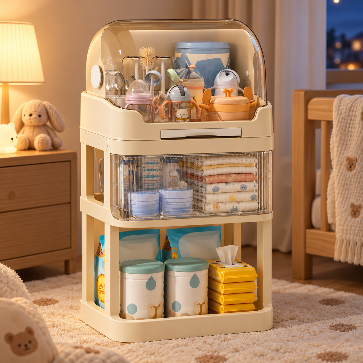 🍼 Space-Saving | Durable PP Baby Care Organizer | Nursery & Changing Station Storage | New Parents | Multi-Layer Transparent Storage Design