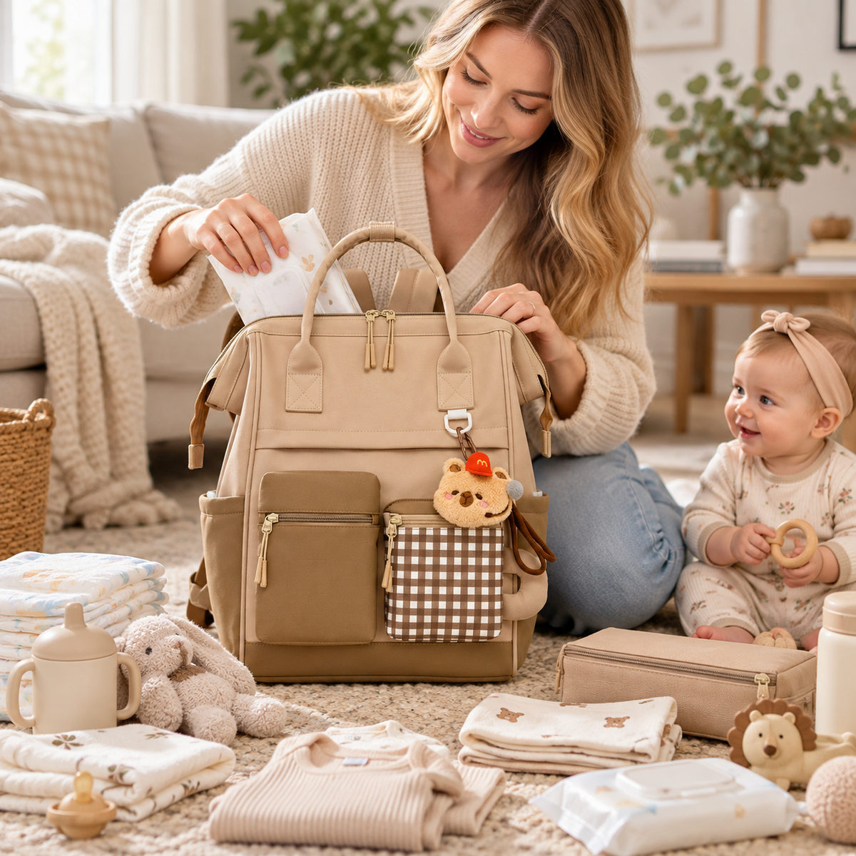 🎒 Premium | Waterproof Oxford Fabric Mummy Backpack | Baby Travel & Daily Organization | New Moms | Multi-Pocket Spacious Diaper Bag Design
