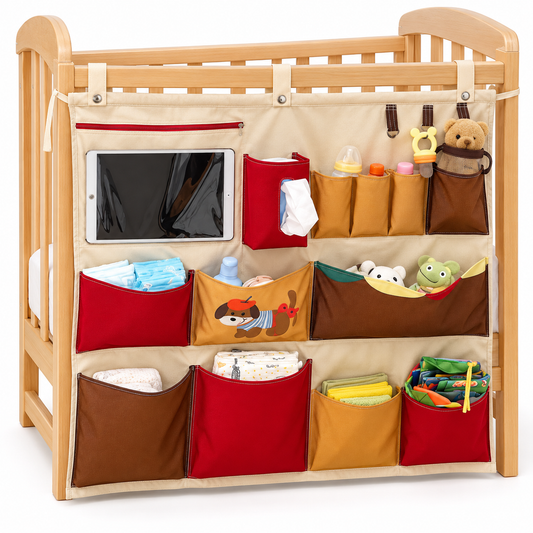 🧸 Baby Nursery Essential | Multi Pocket Crib Organizer | Space Saving Storage For Newborn Care | New Mom Gift | Practical Hanging Design