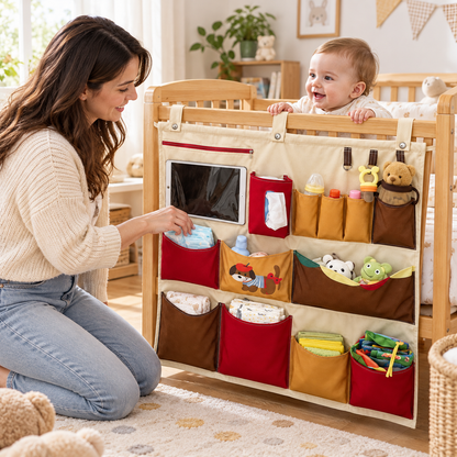 🧸 Baby Nursery Essential | Multi Pocket Crib Organizer | Space Saving Storage For Newborn Care | New Mom Gift | Practical Hanging Design