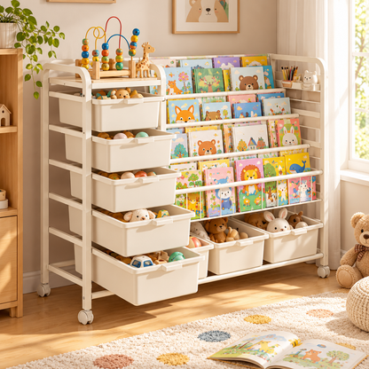 🌈 Child-Friendly | Sturdy Playroom Storage Rack | Kids Room Book Organizer | Parent Gift | Multi-Zone Display Design
