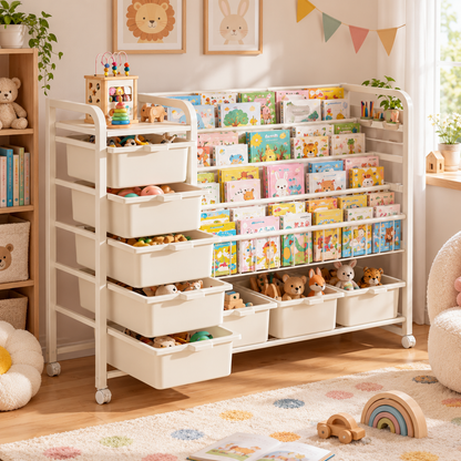 🌈 Child-Friendly | Sturdy Playroom Storage Rack | Kids Room Book Organizer | Parent Gift | Multi-Zone Display Design