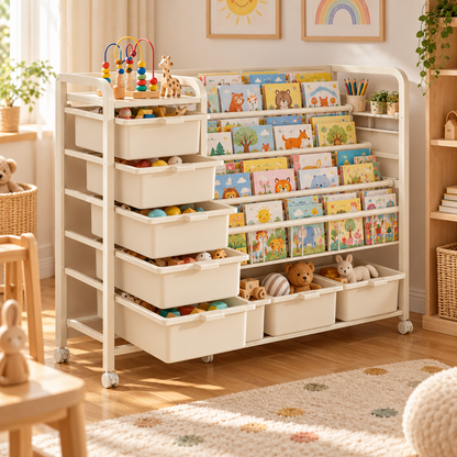 🌈 Child-Friendly | Sturdy Playroom Storage Rack | Kids Room Book Organizer | Parent Gift | Multi-Zone Display Design
