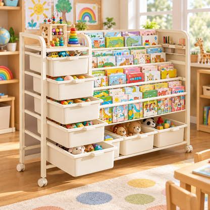 🌈 Child-Friendly | Sturdy Playroom Storage Rack | Kids Room Book Organizer | Parent Gift | Multi-Zone Display Design