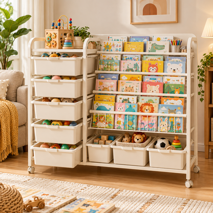 🌈 Child-Friendly | Sturdy Playroom Storage Rack | Kids Room Book Organizer | Parent Gift | Multi-Zone Display Design