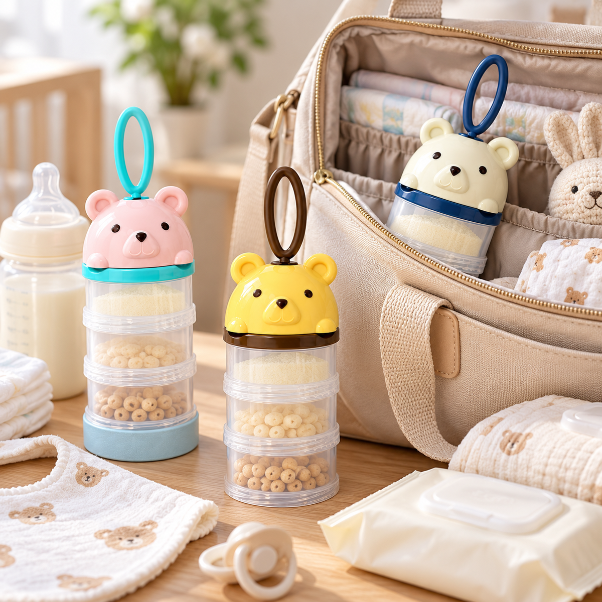 🍼 Baby Essential | Portable Formula Container | Travel Feeding Organizer | New Parent Gift | Cute Bear Design
