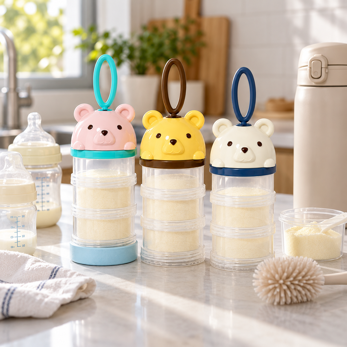 🍼 Baby Essential | Portable Formula Container | Travel Feeding Organizer | New Parent Gift | Cute Bear Design