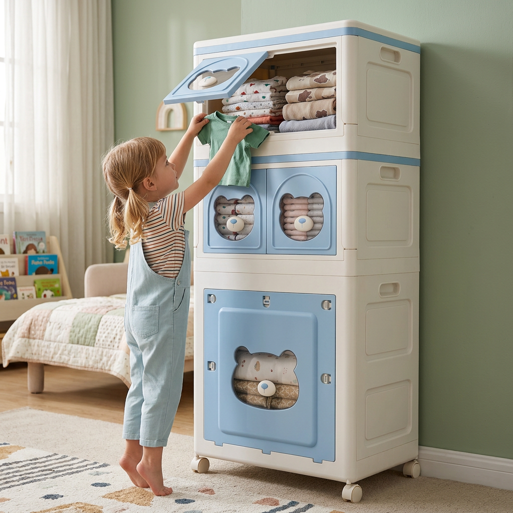 🧸 Space-Saving | Durable PP Kids Storage Cabinet | Nursery & Bedroom Organization | Parents & Children | Foldable Multi-Layer Drawer Design