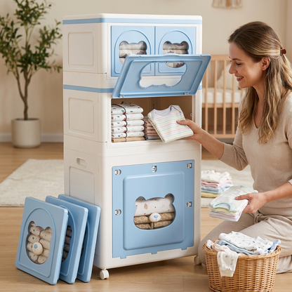 🧸 Space-Saving | Durable PP Kids Storage Cabinet | Nursery & Bedroom Organization | Parents & Children | Foldable Multi-Layer Drawer Design