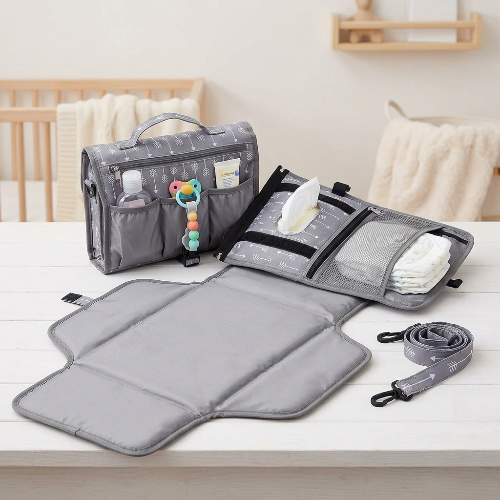 🍼 Parent Must-Have | Waterproof Travel Changing Pad | On-The-Go Nursery Essential | New Mom Gift | Foldable Organizer Design