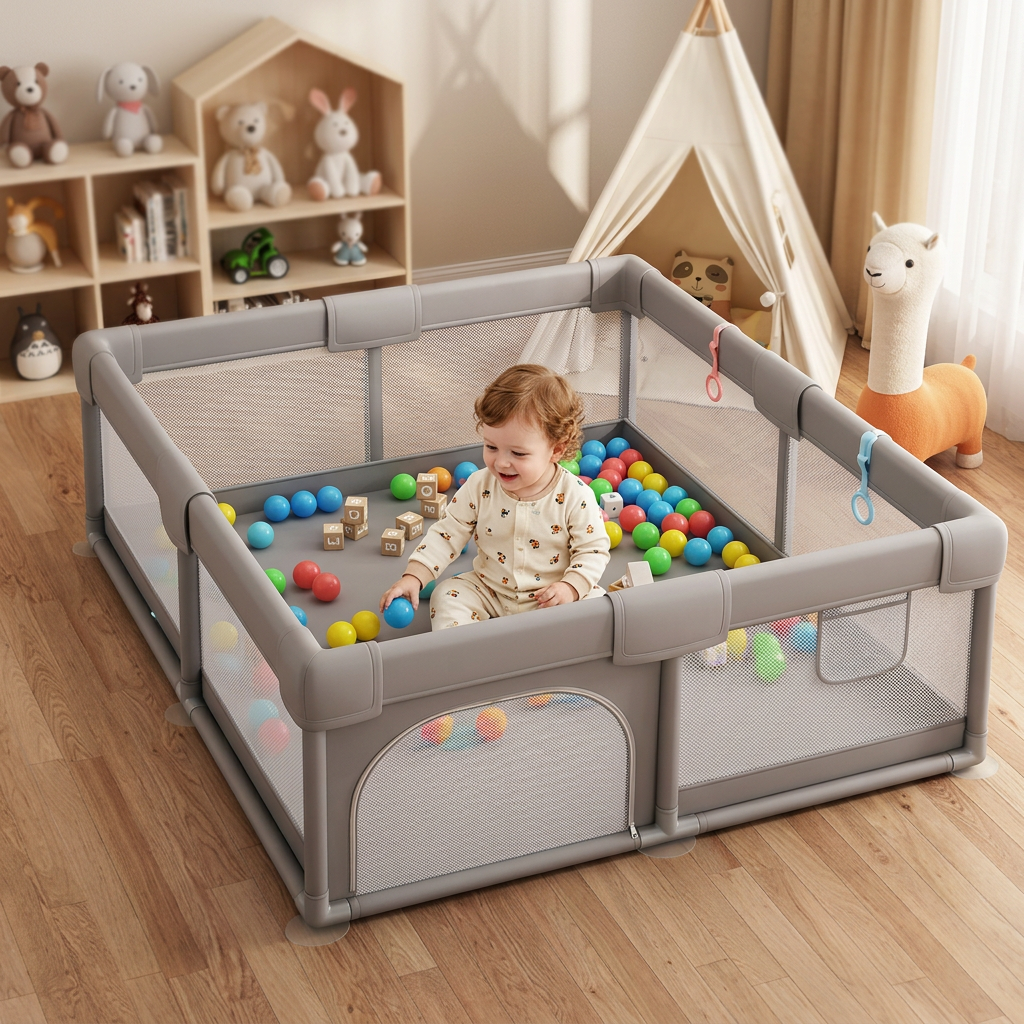 🧸 Baby Safety Essential | Foldable Playpen Fence | Indoor Activity Center | Newborn Gift Choice | Breathable Mesh Design